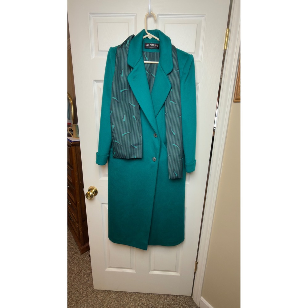 ALORNA Forstmann Wool Teal Long Trench Coat Women's Double‎ Breasted Tailored